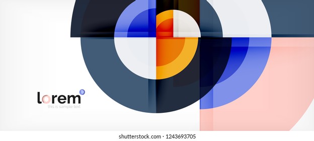 Circulos geométricos modernos fondo abstracto, formas redondeadas coloridas con efectos de sombra, ilustración vectorial