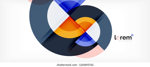 Circulos geométricos modernos fondo abstracto, formas redondeadas coloridas con efectos de sombra, ilustración vectorial