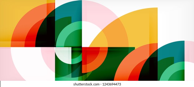 Circulos geométricos modernos fondo abstracto, formas redondeadas coloridas con efectos de sombra, ilustración vectorial
