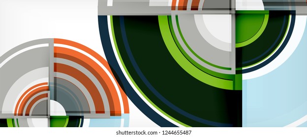 Modern geometric circles abstract background, colorful round shapes with shadow effects, vector illustration