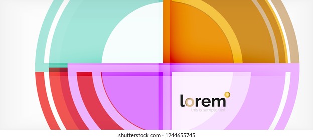 Modern geometric circles abstract background, colorful round shapes with shadow effects, vector illustration