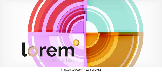 Circulos geométricos modernos fondo abstracto, formas redondeadas coloridas con efectos de sombra, ilustración vectorial