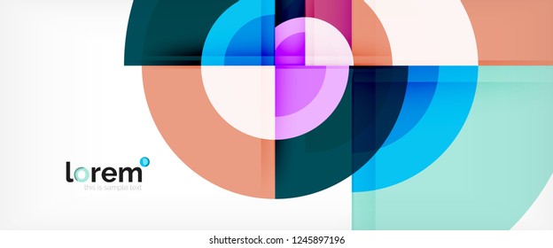 Circulos geométricos modernos fondo abstracto, formas redondeadas coloridas con efectos de sombra, ilustración vectorial