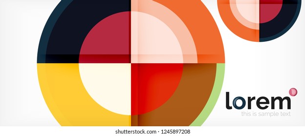 Circulos geométricos modernos fondo abstracto, formas redondeadas coloridas con efectos de sombra, ilustración vectorial