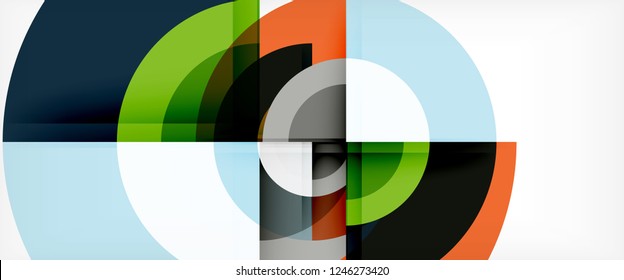 Moderne geometrische Kreise, abstrakter Hintergrund, bunte runde Formen mit Schatteneffekten, Vektorgrafik