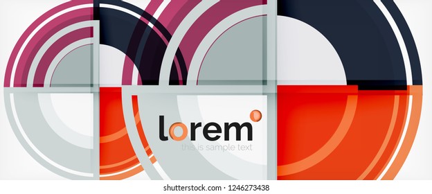 Círculos geométricos modernos fundo abstrato, formas redondas coloridas com efeitos de sombra, ilustração vetorial