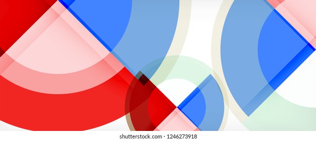 Círculos geométricos modernos fundo abstrato, formas redondas coloridas com efeitos de sombra, ilustração vetorial