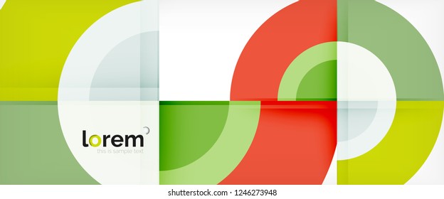 Circulos geométricos modernos fondo abstracto, formas redondeadas coloridas con efectos de sombra, ilustración vectorial