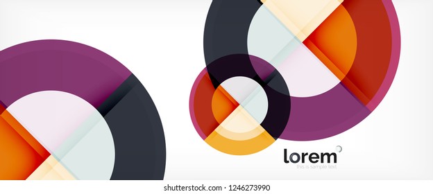 Círculos geométricos modernos fundo abstrato, formas redondas coloridas com efeitos de sombra, ilustração vetorial