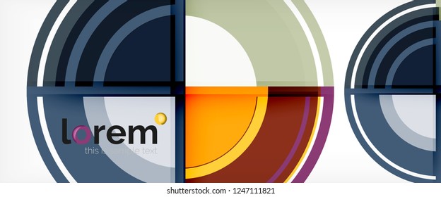 Circulos geométricos modernos fondo abstracto, formas redondeadas coloridas con efectos de sombra, ilustración vectorial