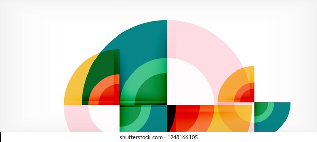 Circulos geométricos modernos fondo abstracto, formas redondeadas coloridas con efectos de sombra, ilustración vectorial