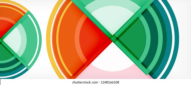Moderne geometrische Kreise, abstrakter Hintergrund, bunte runde Formen mit Schatteneffekten, Vektorgrafik