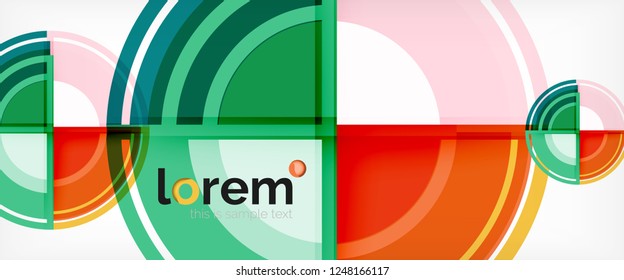 Modern geometric circles abstract background, colorful round shapes with shadow effects, vector illustration