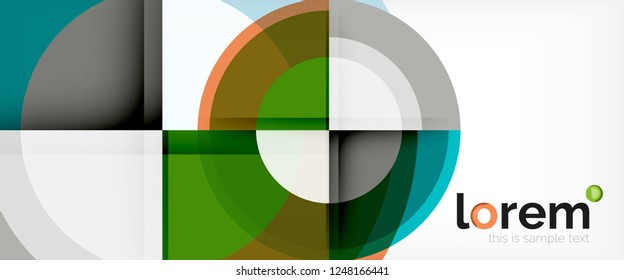Circulos geométricos modernos fondo abstracto, formas redondeadas coloridas con efectos de sombra, ilustración vectorial