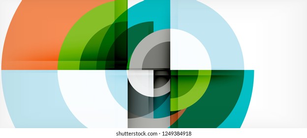 Modern geometric circles abstract background, colorful round shapes with shadow effects, vector illustration