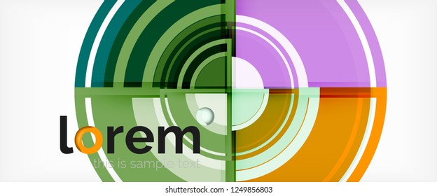 Circulos geométricos modernos fondo abstracto, formas redondeadas coloridas con efectos de sombra, ilustración vectorial