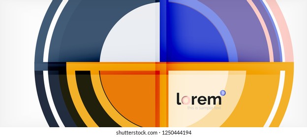 Circulos geométricos modernos fondo abstracto, formas redondeadas coloridas con efectos de sombra, ilustración vectorial