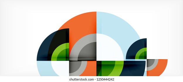 Circulos geométricos modernos fondo abstracto, formas redondeadas coloridas con efectos de sombra, ilustración vectorial