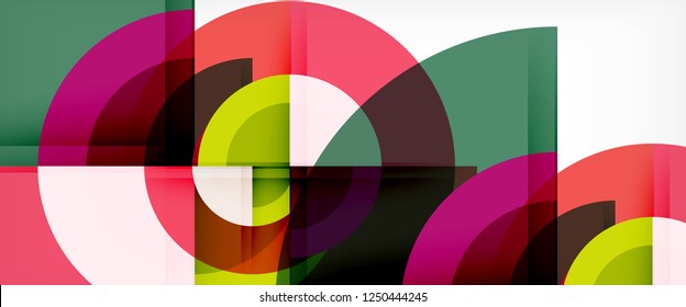 Modern geometric circles abstract background, colorful round shapes with shadow effects, vector illustration