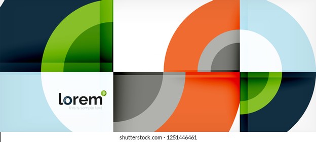 Circulos geométricos modernos fondo abstracto, formas redondeadas coloridas con efectos de sombra, ilustración vectorial