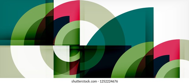 Circulos geométricos modernos fondo abstracto, formas redondeadas coloridas con efectos de sombra, ilustración vectorial