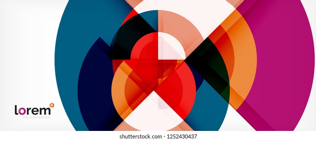 Circulos geométricos modernos fondo abstracto, formas redondeadas coloridas con efectos de sombra, ilustración vectorial