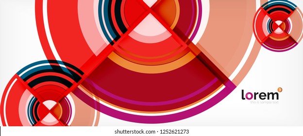 Circulos geométricos modernos fondo abstracto, formas redondeadas coloridas con efectos de sombra, ilustración vectorial