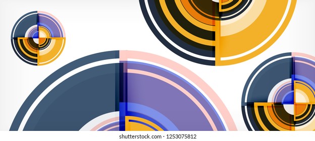 Modern geometric circles abstract background, colorful round shapes with shadow effects, vector illustration