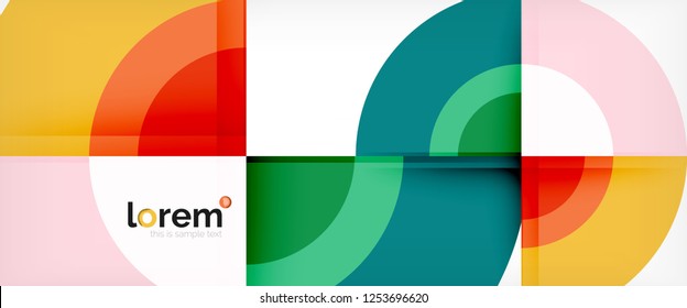 Circulos geométricos modernos fondo abstracto, formas redondeadas coloridas con efectos de sombra, ilustración vectorial