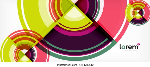 Modern geometric circles abstract background, colorful round shapes with shadow effects, vector illustration