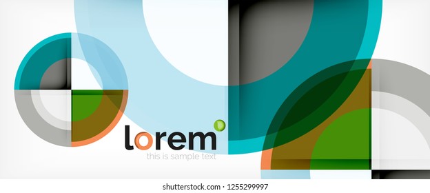 Modern geometric circles abstract background, colorful round shapes with shadow effects, vector illustration