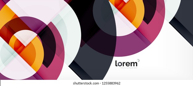 Modern geometric circles abstract background, colorful round shapes with shadow effects, vector illustration