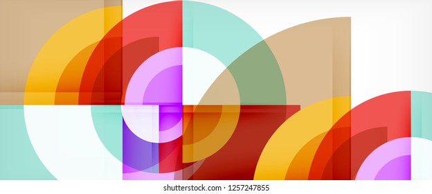 Circulos geométricos modernos fondo abstracto, formas redondeadas coloridas con efectos de sombra, ilustración vectorial