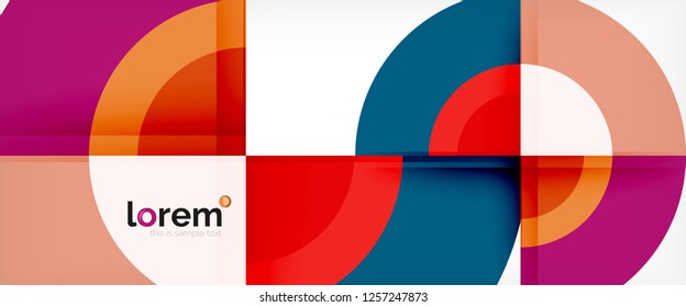 Modern geometric circles abstract background, colorful round shapes with shadow effects, vector illustration