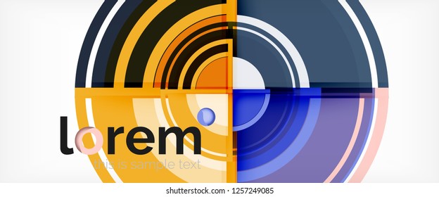 Circulos geométricos modernos fondo abstracto, formas redondeadas coloridas con efectos de sombra, ilustración vectorial