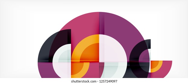 Modern geometric circles abstract background, colorful round shapes with shadow effects, vector illustration