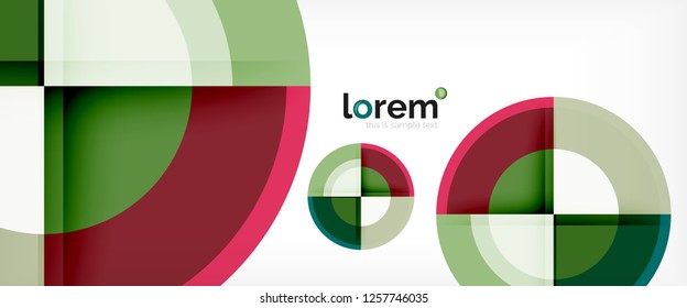 Circulos geométricos modernos fondo abstracto, formas redondeadas coloridas con efectos de sombra, ilustración vectorial