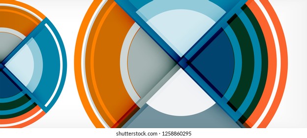 Circulos geométricos modernos fondo abstracto, formas redondeadas coloridas con efectos de sombra, ilustración vectorial