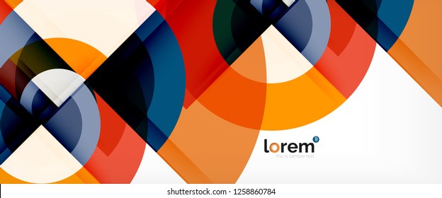 Modern geometric circles abstract background, colorful round shapes with shadow effects, vector illustration