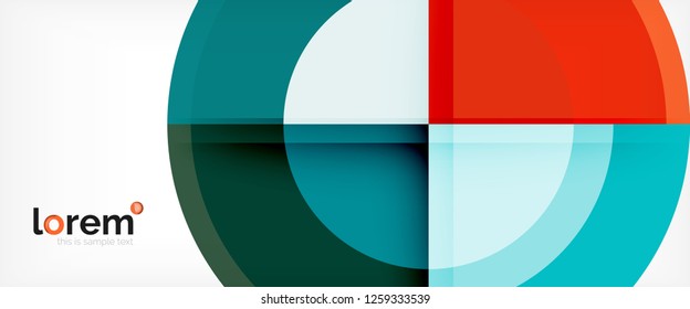 Circulos geométricos modernos fondo abstracto, formas redondeadas coloridas con efectos de sombra, ilustración vectorial