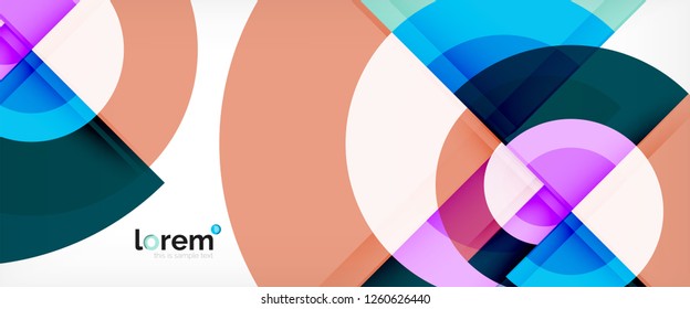 Modern geometric circles abstract background, colorful round shapes with shadow effects, vector illustration