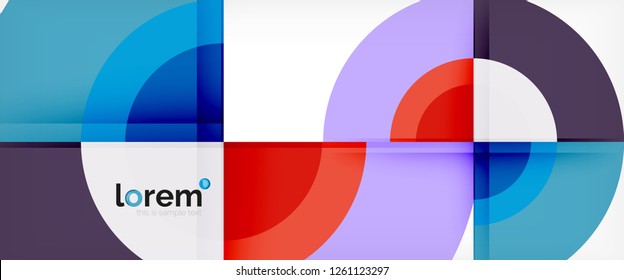 Modern geometric circles abstract background, colorful round shapes with shadow effects, vector illustration
