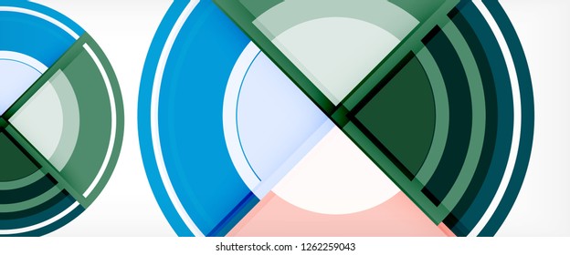 Circulos geométricos modernos fondo abstracto, formas redondeadas coloridas con efectos de sombra, ilustración vectorial