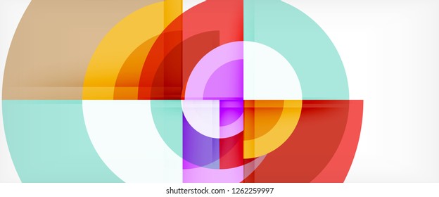 Circulos geométricos modernos fondo abstracto, formas redondeadas coloridas con efectos de sombra, ilustración vectorial