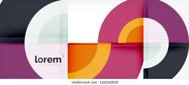 Modern geometric circles abstract background, colorful round shapes with shadow effects, vector illustration