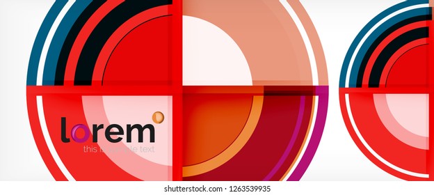 Modern geometric circles abstract background, colorful round shapes with shadow effects, vector illustration