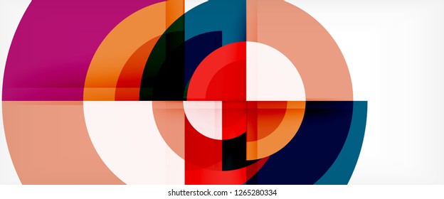 Modern geometric circles abstract background, colorful round shapes with shadow effects, vector illustration