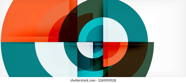 Modern geometric circles abstract background, colorful round shapes with shadow effects, vector illustration