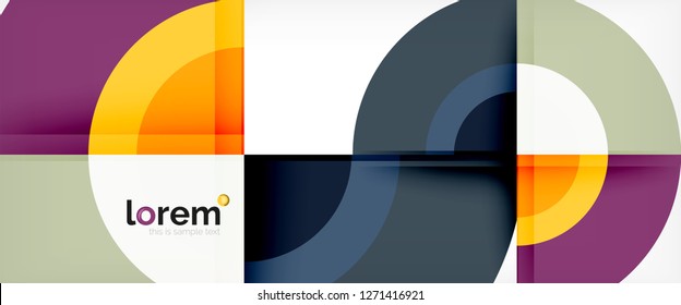 Modern geometric circles abstract background, colorful round shapes with shadow effects, vector illustration