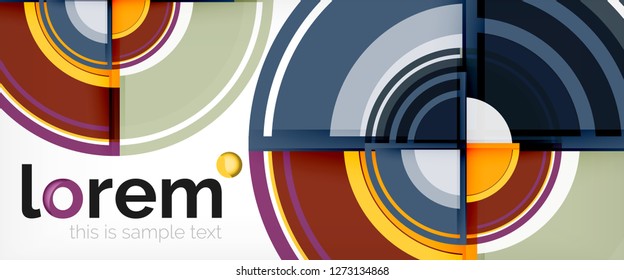 Modern geometric circles abstract background, colorful round shapes with shadow effects, vector illustration